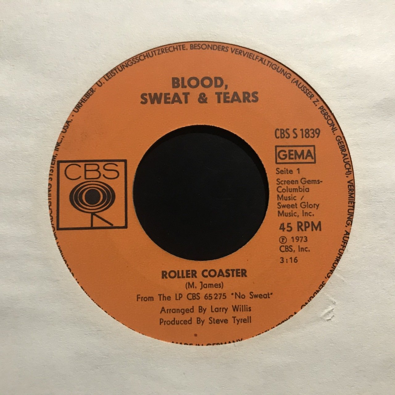 Blood Sweat & Tears Roller Coaster 45lik Plak