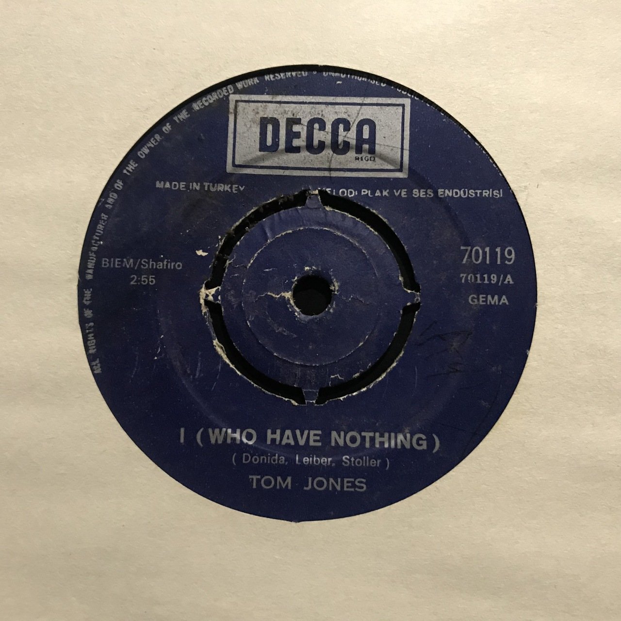 Tom Jones I Who Have Nothing 45lik Plak