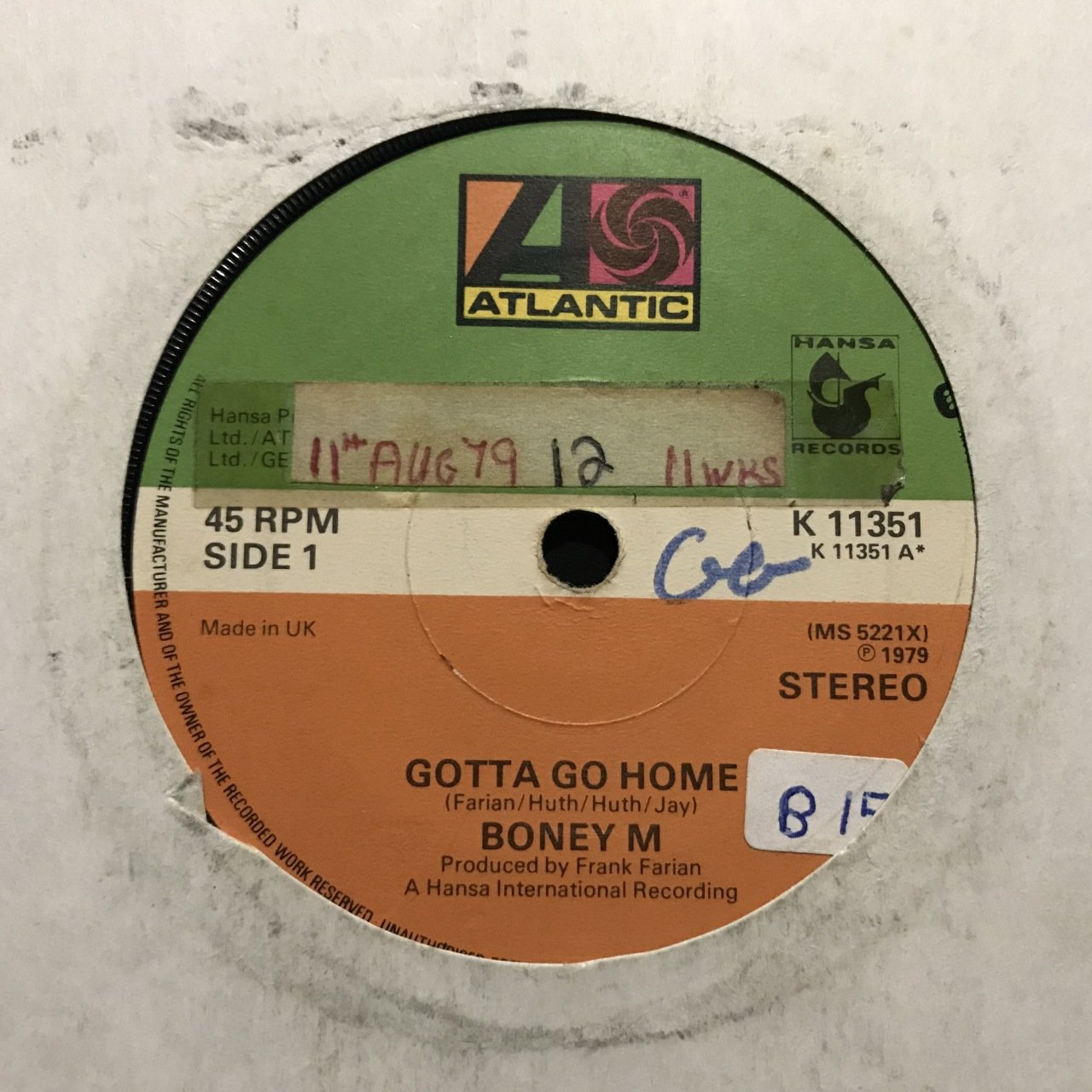 Boney M Gotta Go Home 45lik Plak