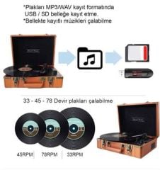 *ÜCRETSİZ KARGO Record Master T317UB Kahverengi Şarjlı Pikap Bluetoothlu