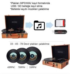 *ÜCRETSİZ KARGO Record Master T317UB Kahverengi Şarjlı Pikap Bluetoothlu