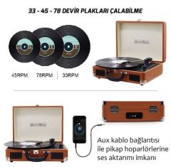 Record Master T310CH Şarj Özellikli Pikap - 33, 45, 78 Devir T310CH- Kahverengi