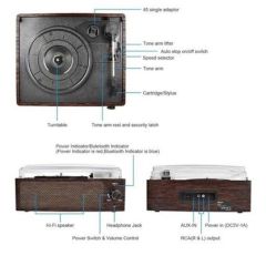 Record Master T218 Wooden Clasic Venge Bluetooth Özellikli Pikap - 33, 45, 78 Devir *ÜCRETSİZ KARGO