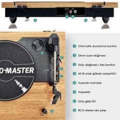 Record Master TT202-J Retro Pikap Bluetooth Özellikli Tüm Plakları Çalabilen Pikap  33, 45, 78 Devir *ÜCRETSİZ KARGO