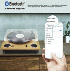 *ÜCRETSİZ KARGO Record Master TT249 Retro Pikap Bluetooth + Mp3 Kayıt Özelliği Tüm Plakları Çalabilen Pikap 33, 45, 78 Devir