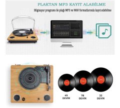 *ÜCRETSİZ KARGO Record Master TT249 Retro Pikap Bluetooth + Mp3 Kayıt Özelliği Tüm Plakları Çalabilen Pikap 33, 45, 78 Devir