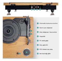 *ÜCRETSİZ KARGO Record Master TT249 Retro Pikap Bluetooth + Mp3 Kayıt Özelliği Tüm Plakları Çalabilen Pikap 33, 45, 78 Devir