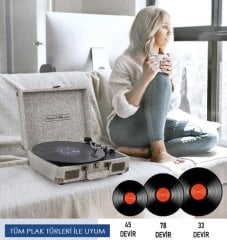 *ÜCRETSİZ KARGO Record Master St14012 Özel Kumaş Kaplama Retro Pikap 33, 45, 78 Devir