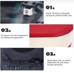 *ÜCRETSİZ KARGO Record Master TT270 Kırmızı Beyaz Pikap Bluetooth Özellikli AT3600 Manyetik Kartuş
