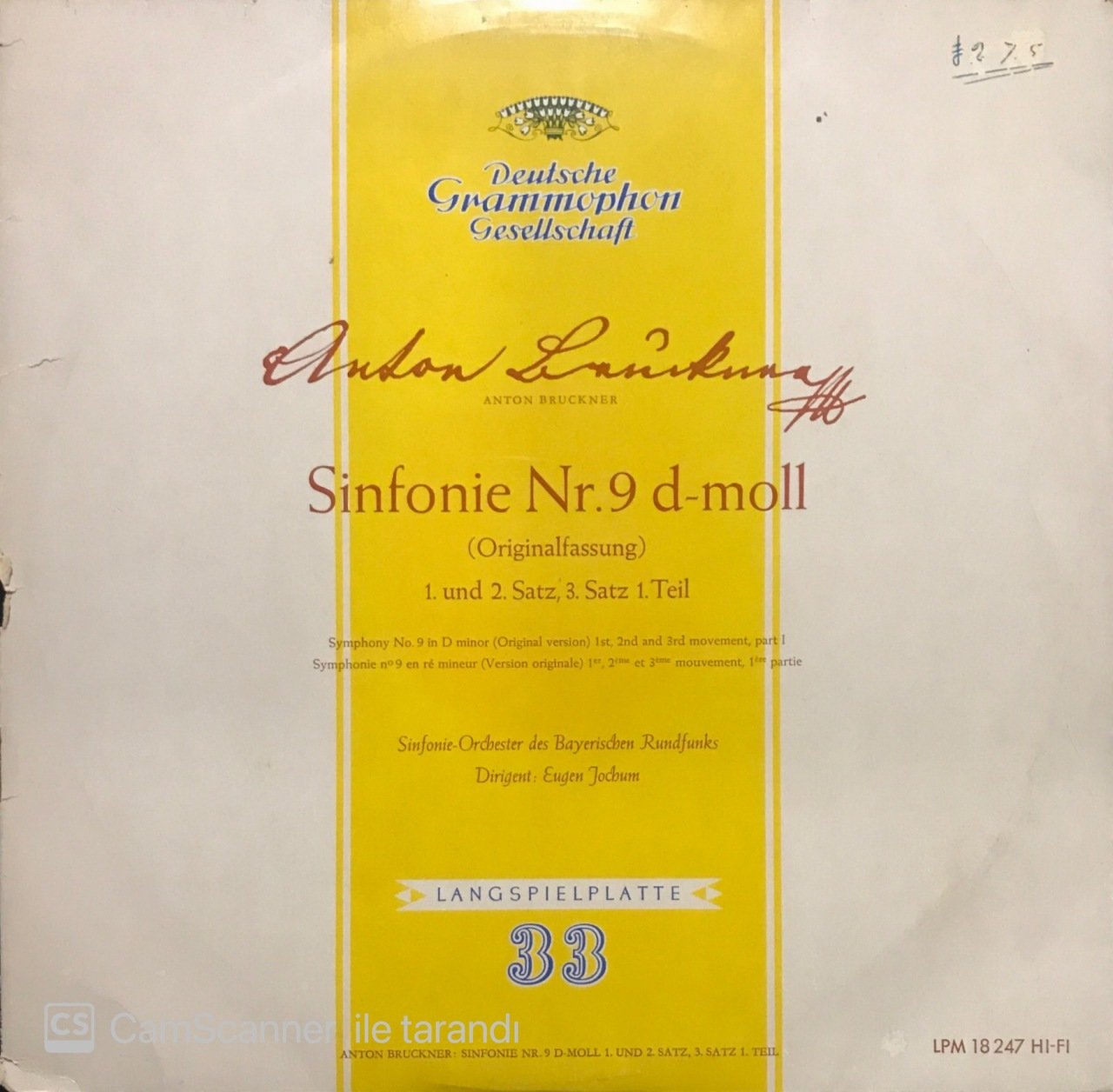 Anton Bruckner Sinfonie Nr. 9 d-moll LP Klasik Plak