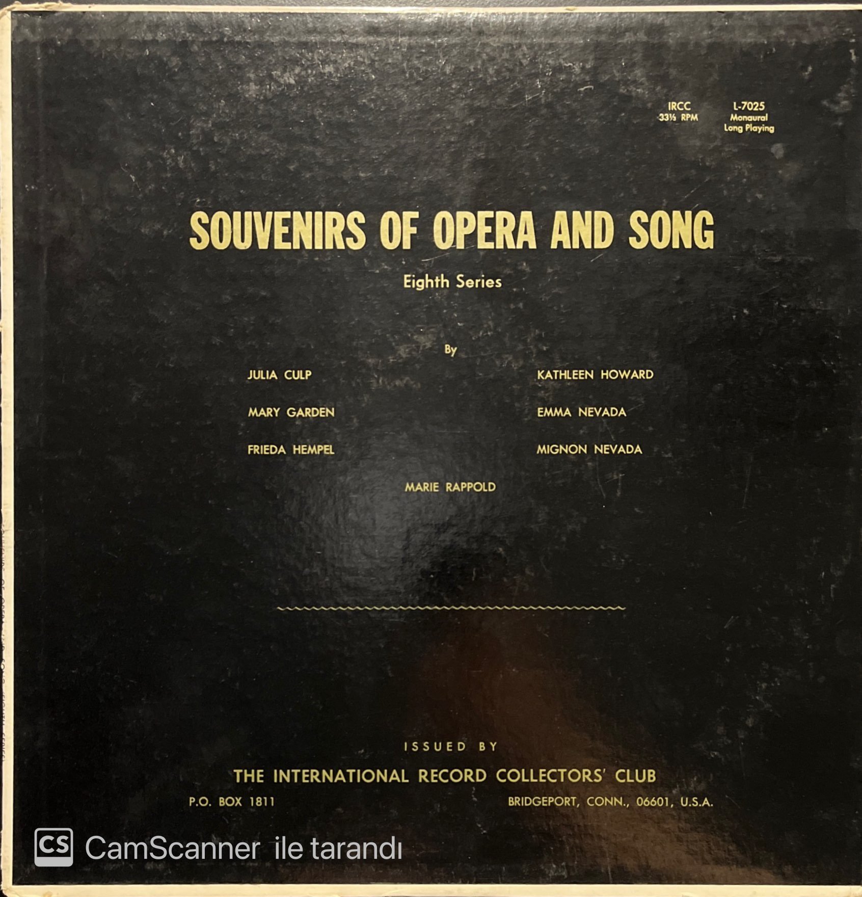 Souvenirs Of Opera And Song Eighth Series LP Klasik Plak