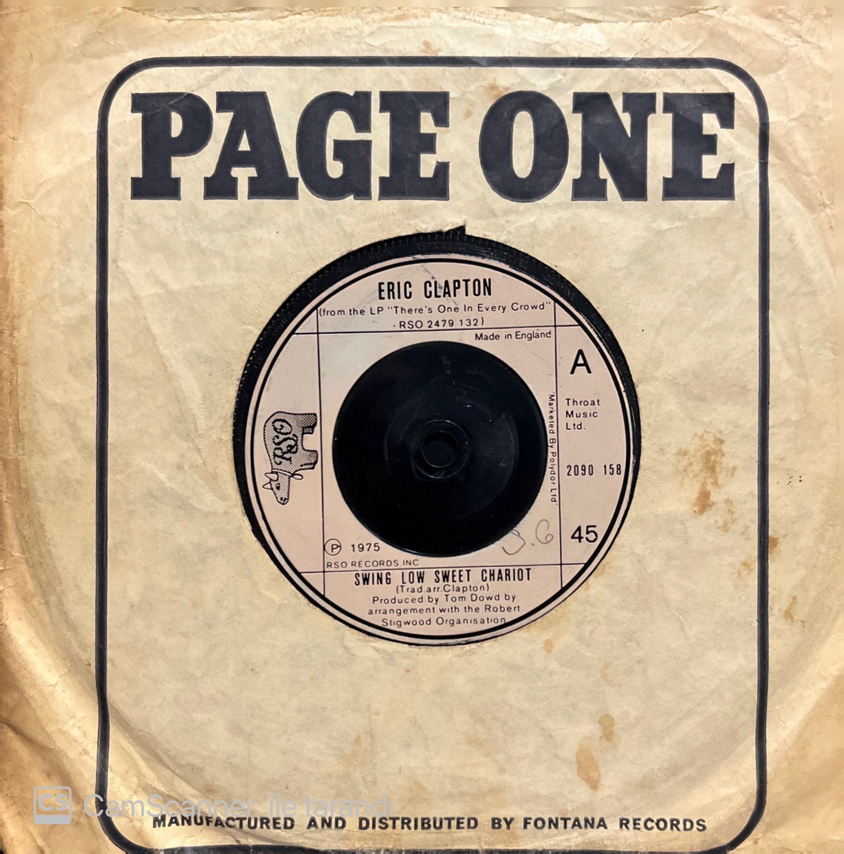 Eric Clapton Swing Low Sweet Chariot 45lik Plak
