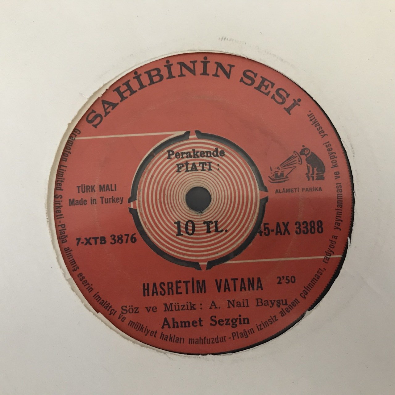 Ahmet Sezgin Hasretim Vatana 45lik Plak