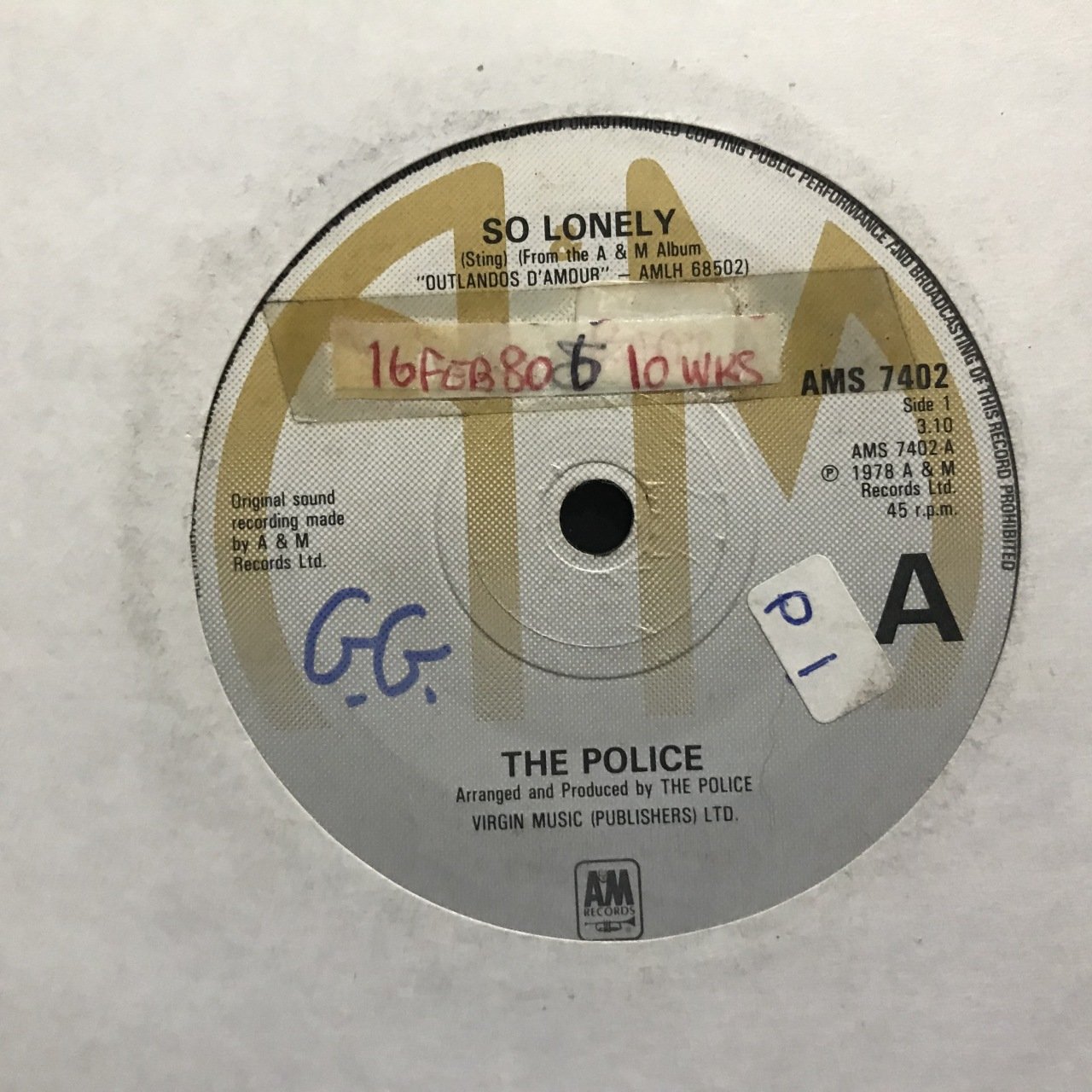 The Police So Lonely 45lik Plak
