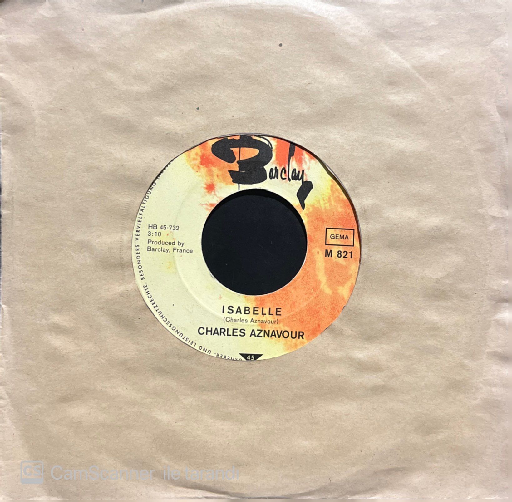 Charles Aznavour Isabelle 45lik Plak
