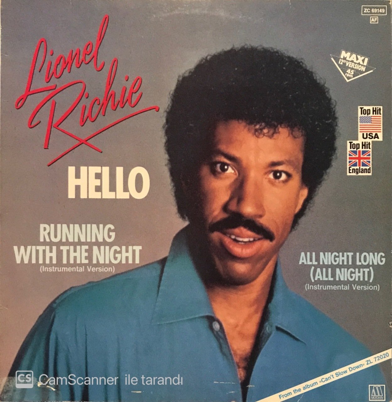 Lionel Richie Hello Running With The Night Maxi Single LP Plak