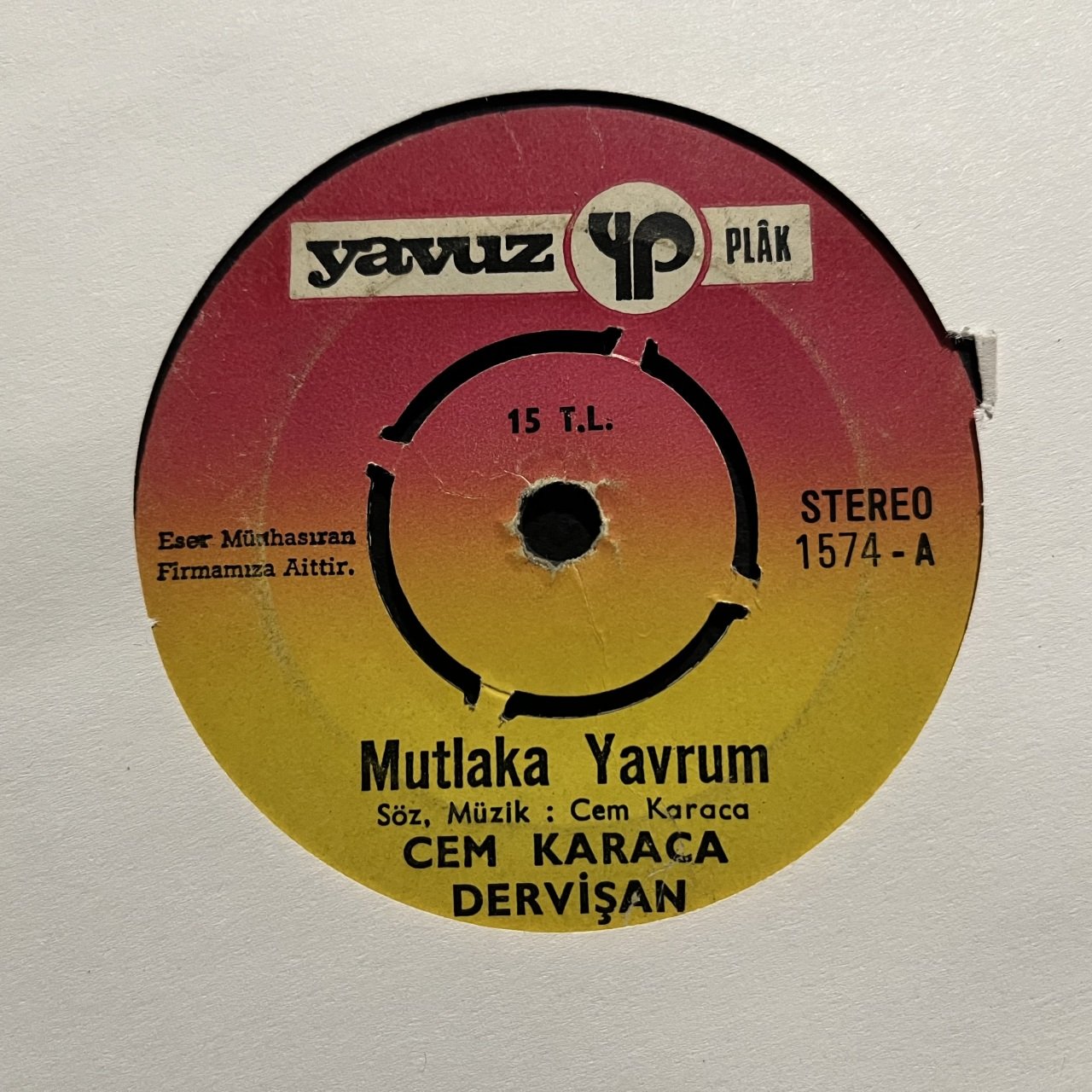 Cem Karaca Dervişan Mutlaka Yavrum 45lik plak