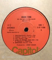 Grand Funk All The Girls In The World LP Plak