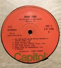 Grand Funk All The Girls In The World LP Plak