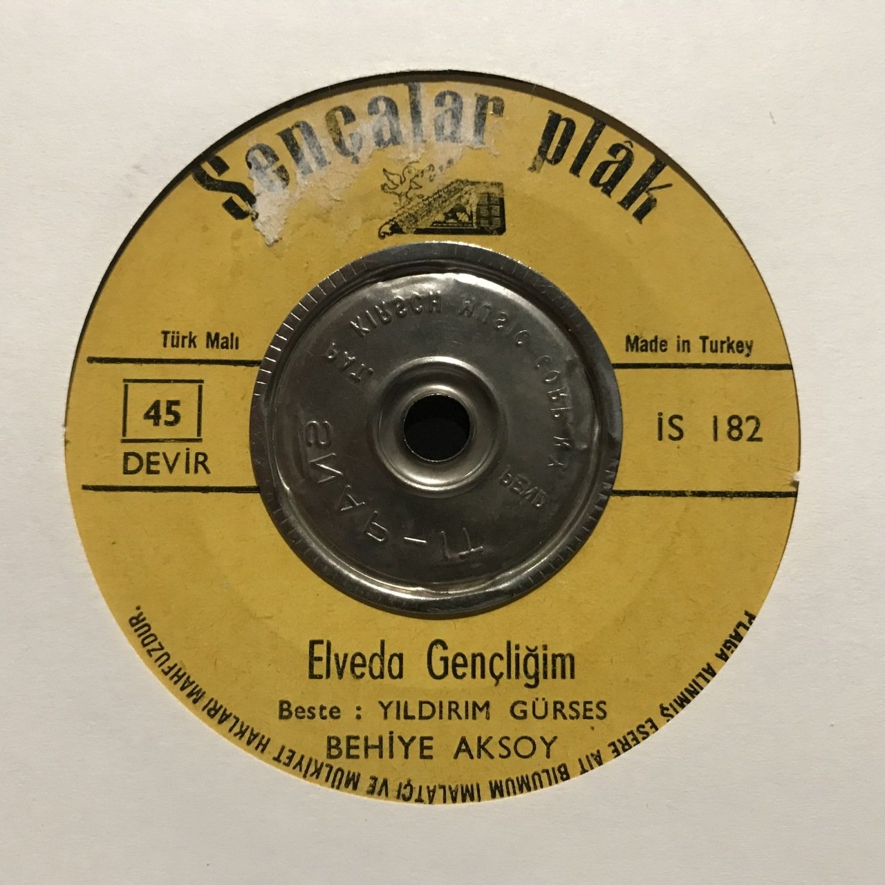 Behiye Aksoy Elveda Gençliğim 45lik plak