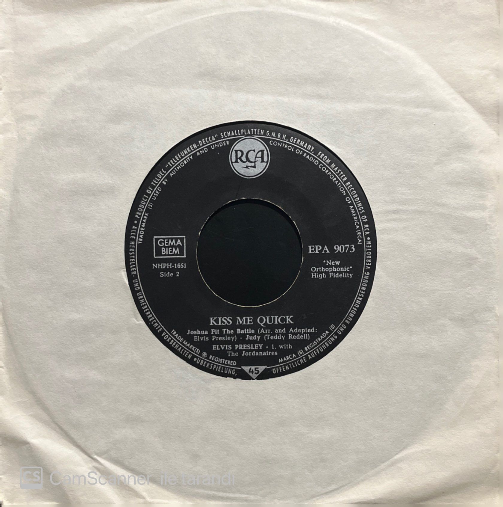 Elvis Presley Kiss Me Quick 45lik Plak
