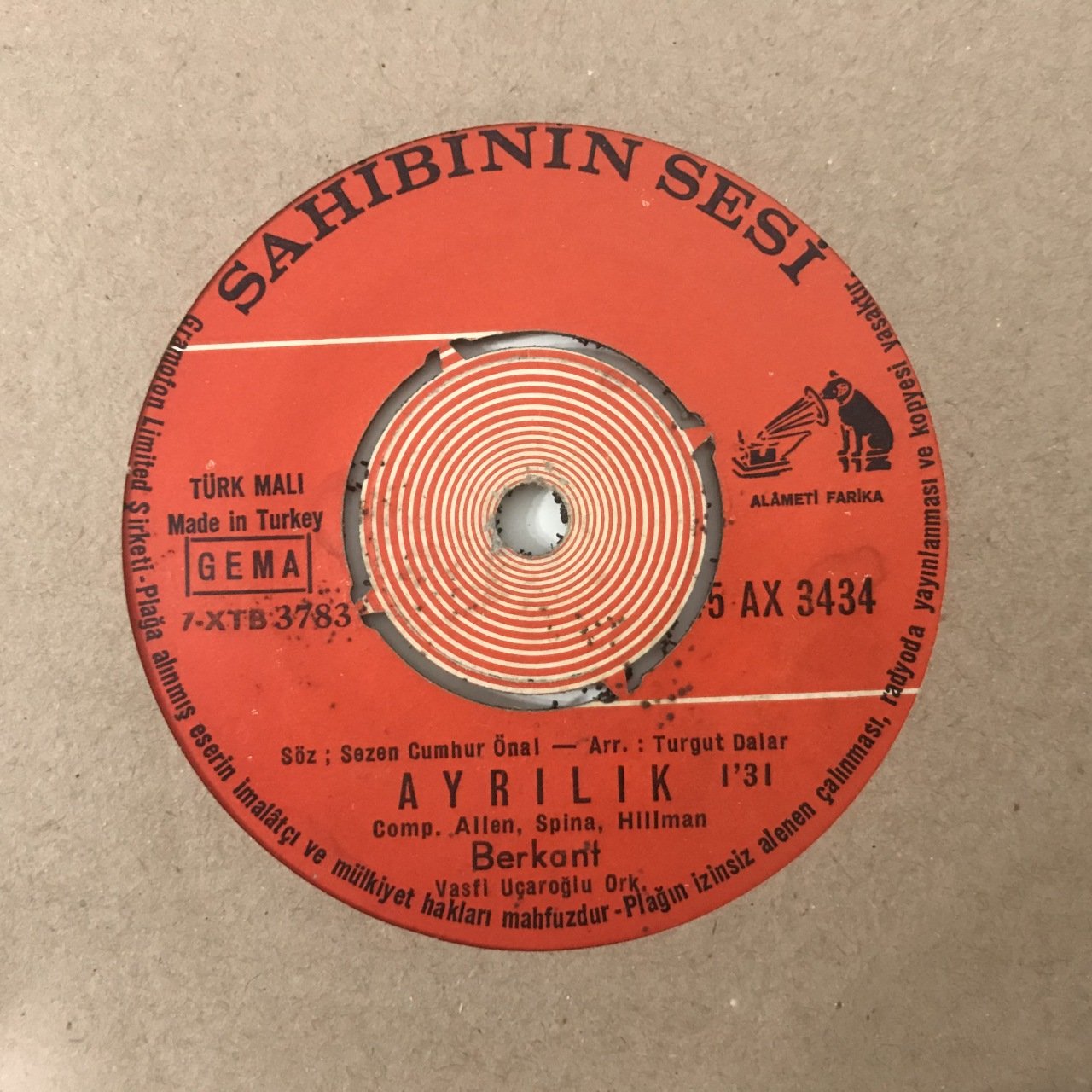 Berkant Ayrılık Depo Malı 45lik Plak